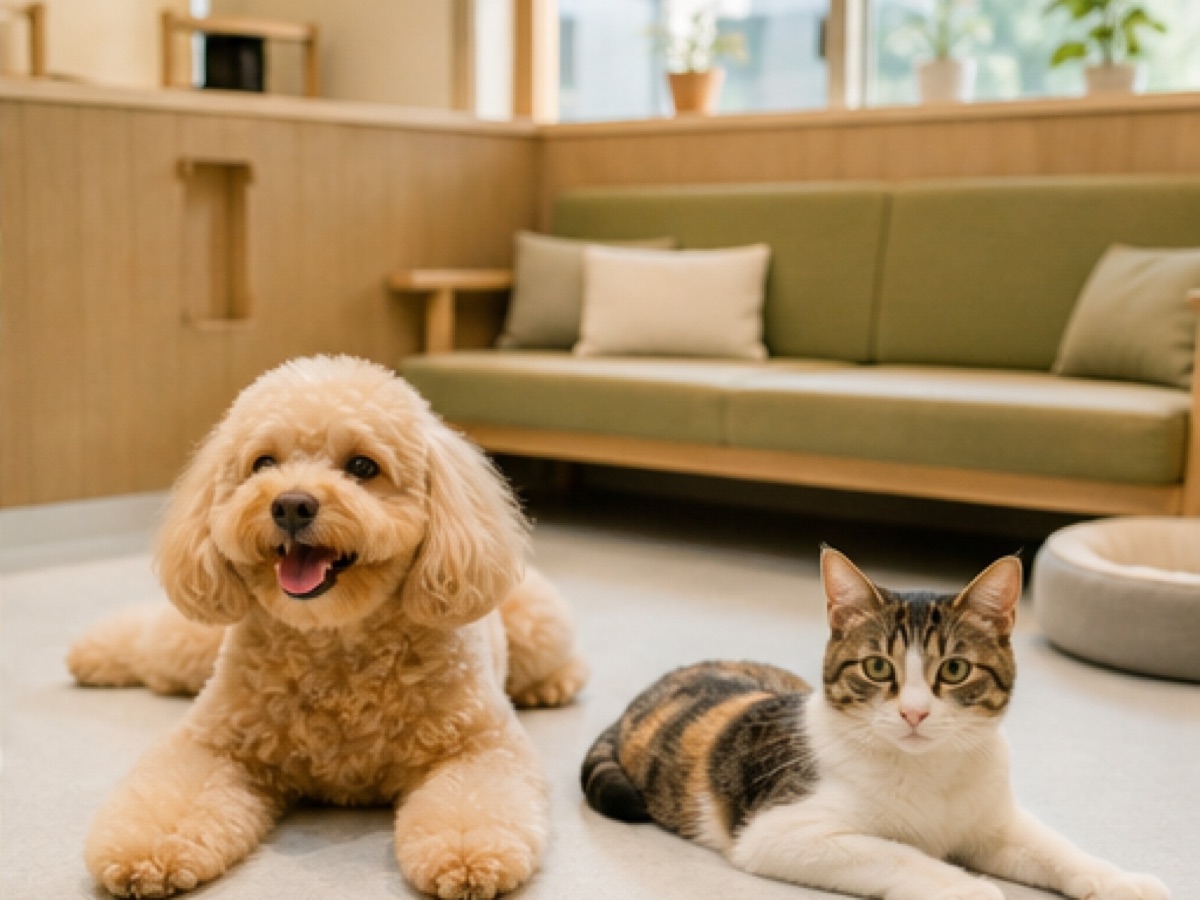 犬と猫が落ち着いて過ごす預かりスペース